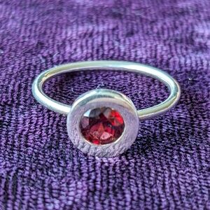 925 Sterling Silver Minimalist Stacking Ring With Ruby Red Garnet Stone